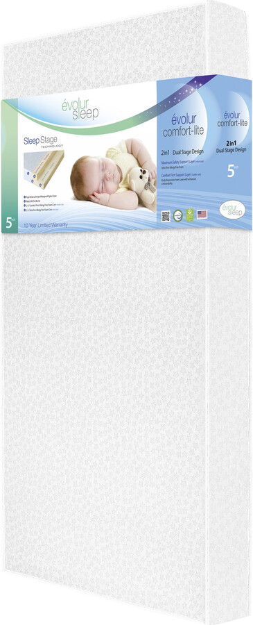 evolur Sleep Dual Stage Comfort-Lite 5" Crib & Toddler Foam Mattress, Silver Star