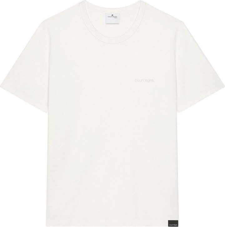 Courreges White T-Shirt with Embossed Logo Detail