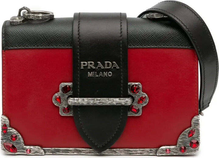 Prada Pre-Owned 2016-2025 Saffiano Trimmed City Calf Crystal Cahier crossbody bag