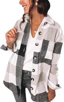Hotian Women Plaid Shirt Dress with Belt Button Through Checkered