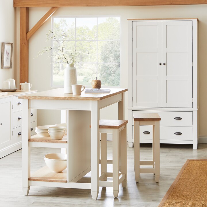 Churchgate Kitchen Island & 2 Bar Stools Ivory ShopStyle