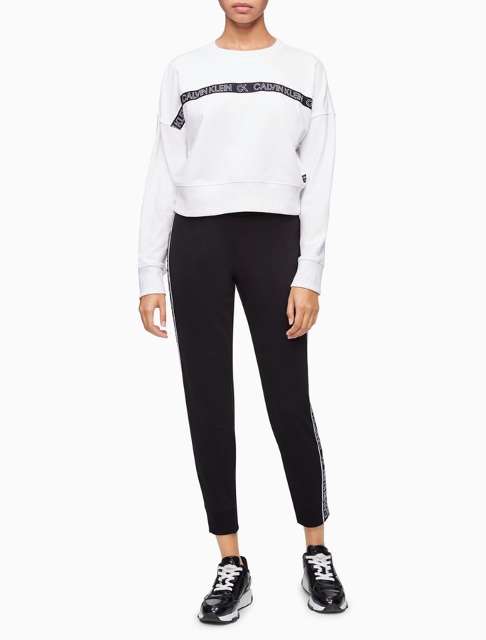 Calvin Klein Performance Logo Tape Cropped Sweatshirt - ShopStyle Activewear
