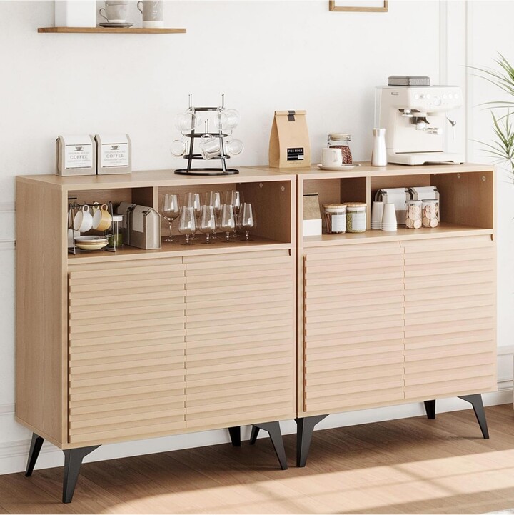 gaomon Farmhouse Sideboard Buffet Cabinet with StorageFluted Storage Cabinet with Adjustable Shelves for Dining Room Entryway Kitchen