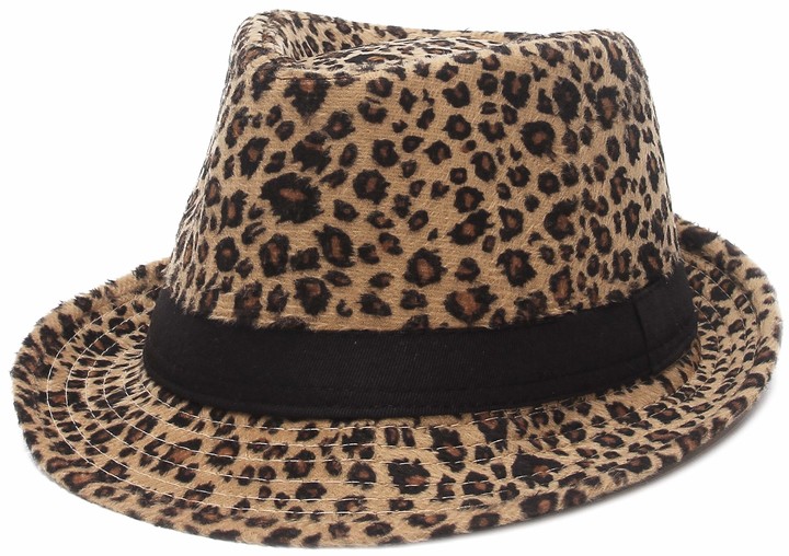 GEMVIE Women's Leopard Print Fedora Hat Classic Trilby Hat Short Brim ...
