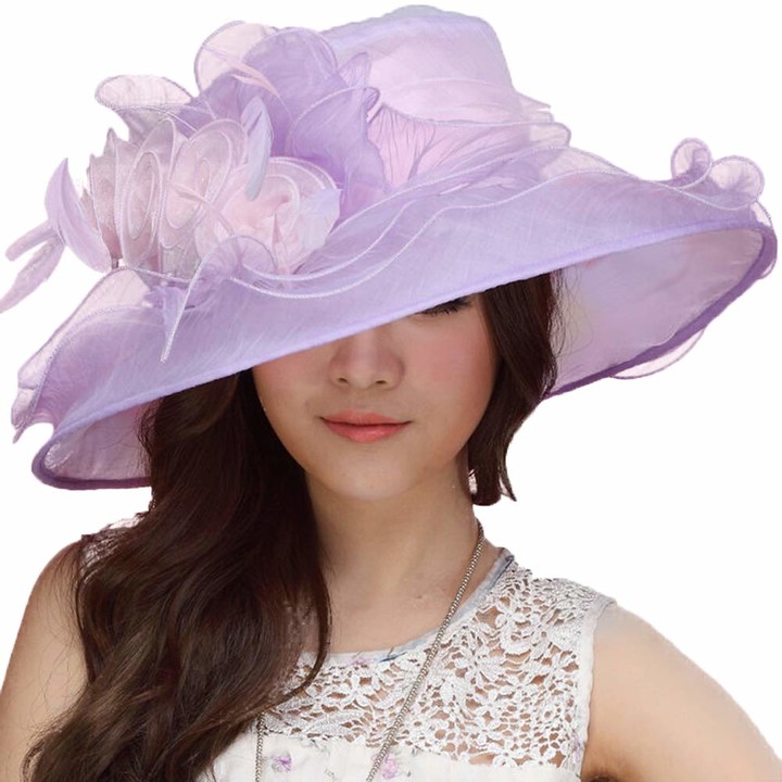 June's Young Women Sun Hats Kentucky Derby Hat Wide Brim Floppy Ruffle