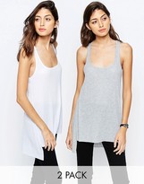 Thumbnail for your product : ASOS Tank With Step Back Hem In Rib 2 Pack