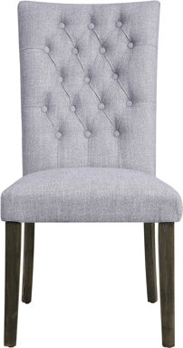 Wildon Home Gray Linen Side Chair Of 2, Armless With High , Standard Dining Height Stationary Seat, Padded Fabric Cushion On Seat & Back, Square Button - Oak Fini