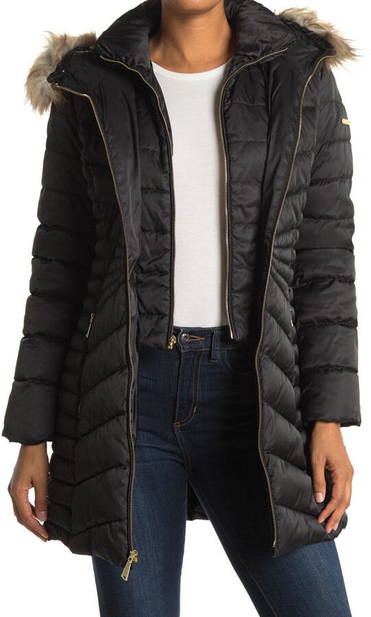 black faux shearling double layer coat