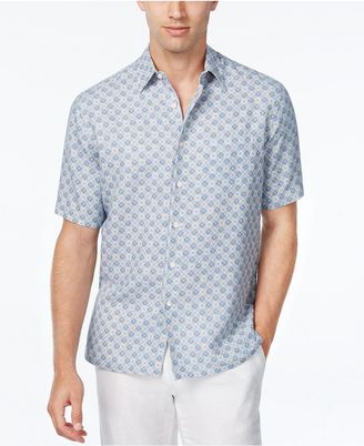 Tasso Elba Men's Big and Tall Silk Linen Tile-Print Short-Sleeve Shirt, Classic Fit