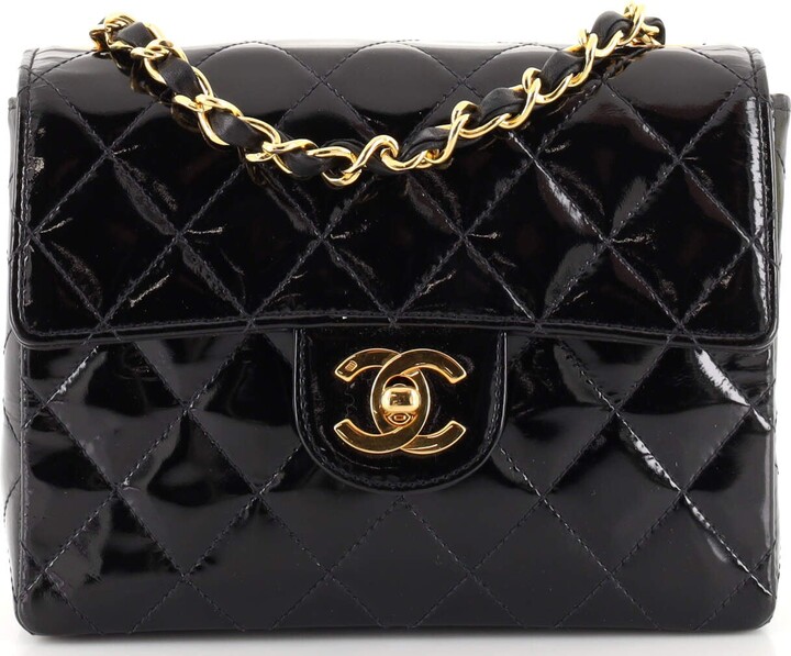 Chanel Chanel Black Quilted Patent Leather Small Classic Single