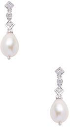 Meira T 14K White Gold, Pearl & 0.04 Total Ct. Diamond Dangle Earrings