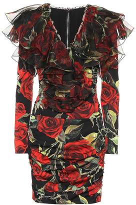 Dolce & Gabbana Rose-printed stretch silk minidress