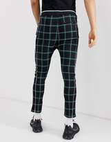Thumbnail for your product : Bershka pants with green check and elastic waist-Black