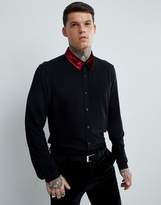 Thumbnail for your product : ASOS Design DESIGN regular fit viscose shirt with velvet collar