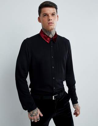 ASOS Design DESIGN regular fit viscose shirt with velvet collar