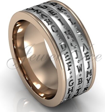 Etsy 14K Two Tone Rose & White Gold Three Row Spinner Da Vinci Cryptex, Codex, Decoder Ring lb-2025-6