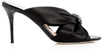 Oscar de la Renta Embellished Silk High Heel Slide Sandals