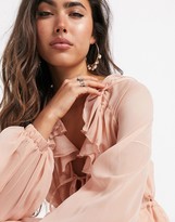 Thumbnail for your product : ASOS DESIGN soft pleated midi dress with drawstring waist and frills in blush