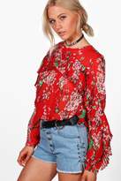 Thumbnail for your product : boohoo Alice Ruffle Sleeve Floral Blouse