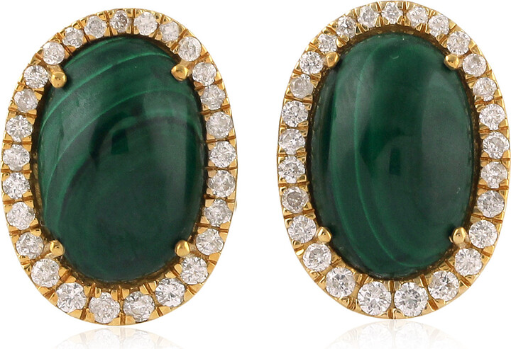 Artisan Green / White / Gold 18K Yellow Gold Malachite And Pavé Diamond Stud Earrings