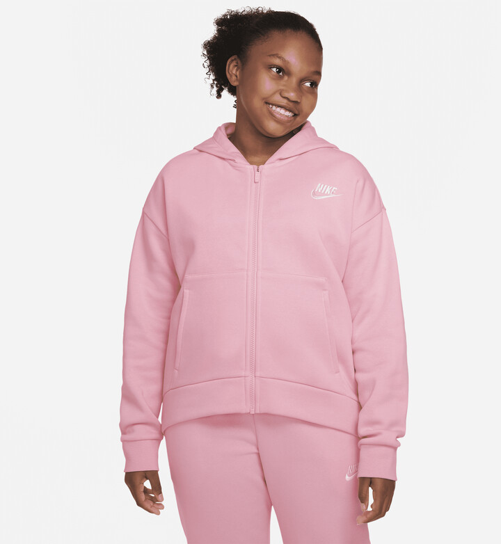 Nike Sportswear Club Fleece Big Kids' (Girls') Full-Zip Hoodie (Extended  Size) in Pink - ShopStyle