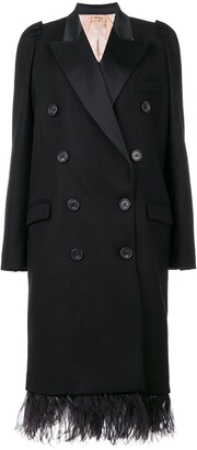 No.21 Double Breasted Coat With Feathered Hem