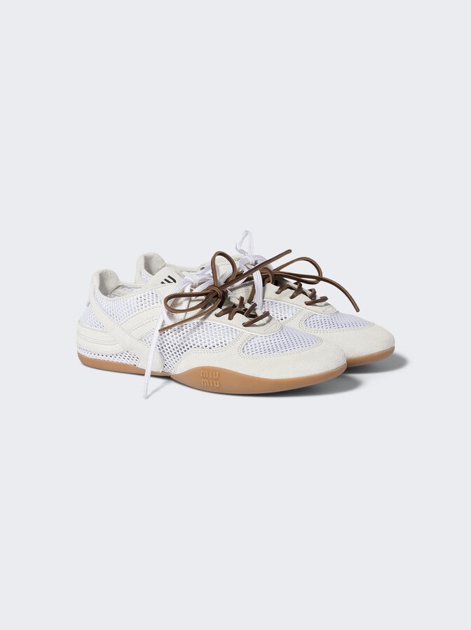 Miu Miu Gymnasium Mesh And Suede Sneakers White