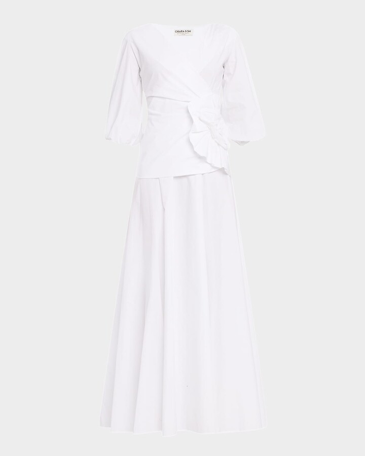 Chiara Boni La Petite Robe Flower-Embellished Stretch Cotton Maxi Dress