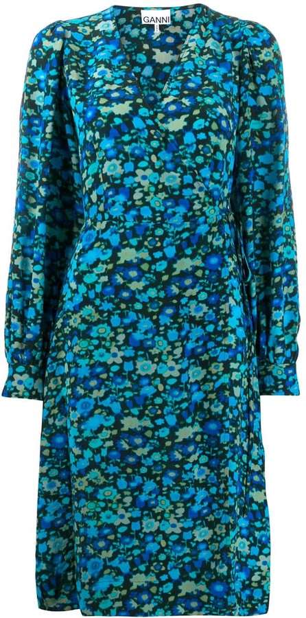 ganni floral print wrap dress
