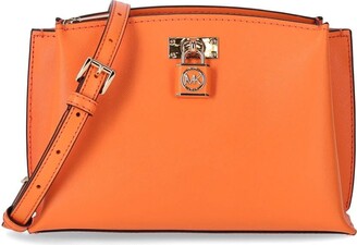 John Lewis Double Zip Cross Body Leather Camera Bag, Orange at