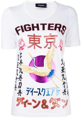 DSQUARED2 'Fighters' crane kanji T-shirt - ShopStyle Short Sleeve Tops