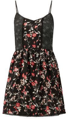 New Look Black Strappy Contrast Floral Print Skater Dress