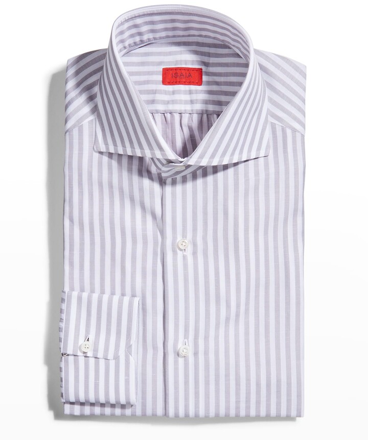 JXG Men Regular Fit Business Long Sleeve Casual Stripe Print Button Down Dress Shirt