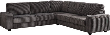 Hokku Designs Comfy 110 - Inch Grey Corduroy L Shaped 5 Seat Corner Couch With Storage, Charging Ports And Cup Holder For Relaxing Living Space Functional Room