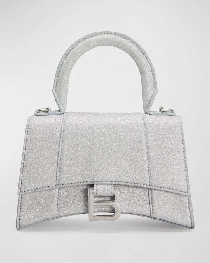 Balenciaga Silver Hourglass Xs Mock Croc Top Handle Bag in Gray