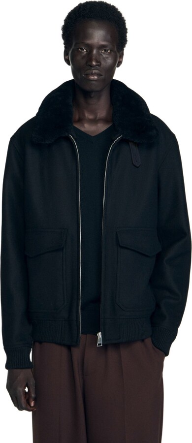 Sandro Wool aviator jacket with shearling
