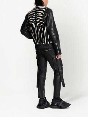 Balmain Zebra-Print Panel Leather Jacket