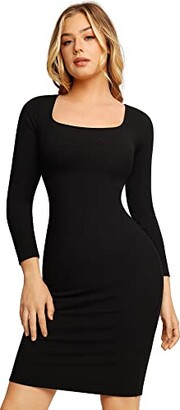 Popilush Black Long Sleeve Midi Dress Built in Shapewear for Women 8 in ...