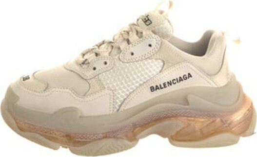 Balenciaga Triple S 'Clear Sole' Low Top Chunky Sneakers By Demna Gvasalia Neutrals Mesh Round-Toes Lace-Up Closure at Uppers Includes Box & Dust Bag