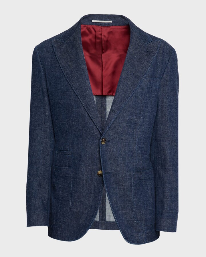 Brunello Cucinelli Men's Denim Peak Lapel Single-Breasted Sport Coat