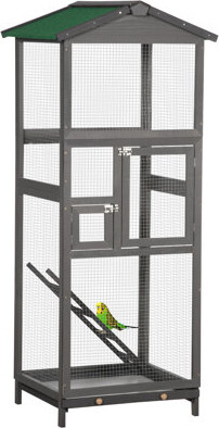 KAQCVIN 65" Wooden Bird Cage Outdoor Aviary House For Parrot, Parakeet, With Pull Out Tray And 2 Doors