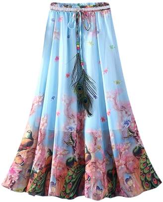 Aivtalk Girls Pleated Skirt Womens Floral Long Skirt Streak Print Midi Skirt for Ladies