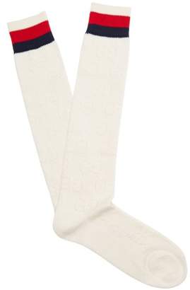 Gucci Striped Gg Pointelle Knit Cotton Blend Socks - Mens - White