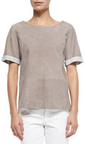 Thumbnail for your product : Vince Cuff-Sleeve Suede Tee