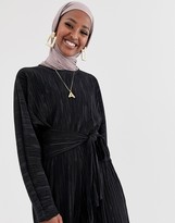 Thumbnail for your product : ASOS DESIGN plisse knot front long sleeve jumpsuit