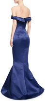 Thumbnail for your product : Zac Posen Folded Off-the-Shoulder Satin Trumpet Gown, Amethyst