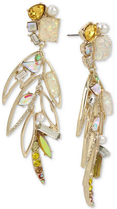 Betsey Johnson Gold-Tone Multi-Stone & Imitation Pearl Feather Drop Earrings