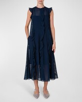 Thumbnail for your product : Akris Punto Ruffle Cap-Sleeve Mesh Organza Midi Dress