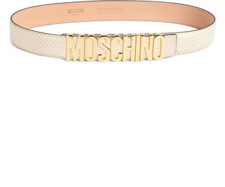 White Moschino 2cm Leather Belt W/ Logo Buckle in Gold Womens Belts Moschino Belts 