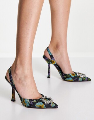 ASOS DESIGN Poppy embellished slingback high heeled shoes in black ...